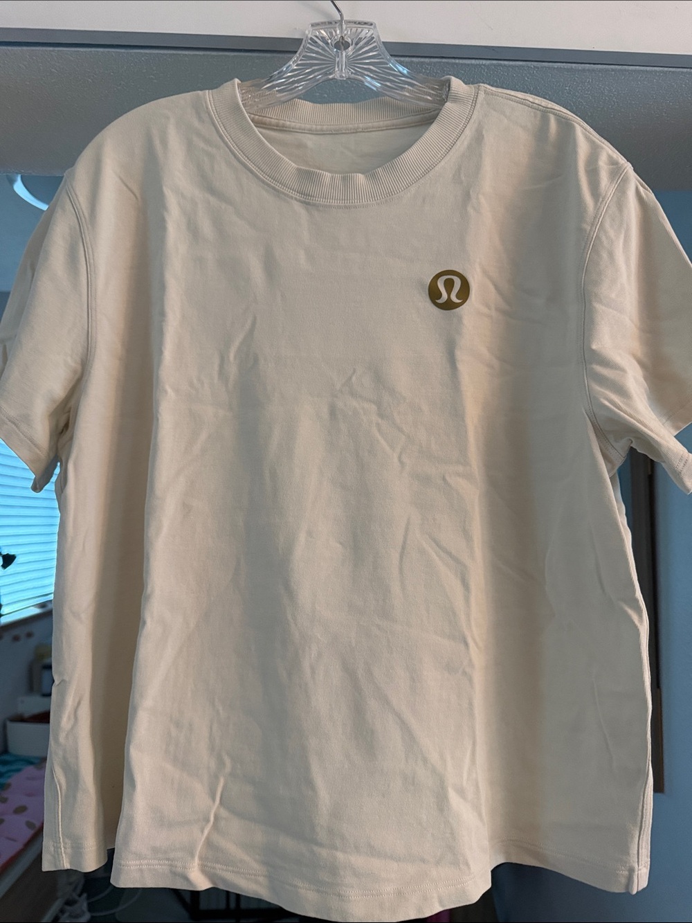 lululemon athletica Cream Short Sleeve Tee with Gold Logo
